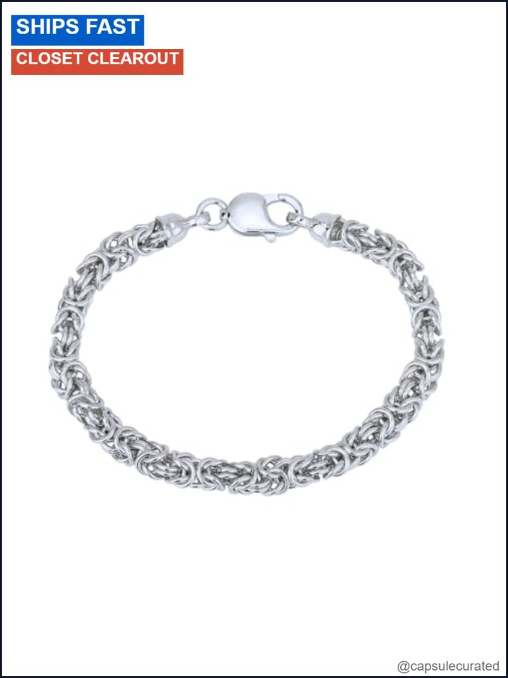 Genuine 925 Sterling Silver Rhodium Plated Byzantine Chain Bracelet